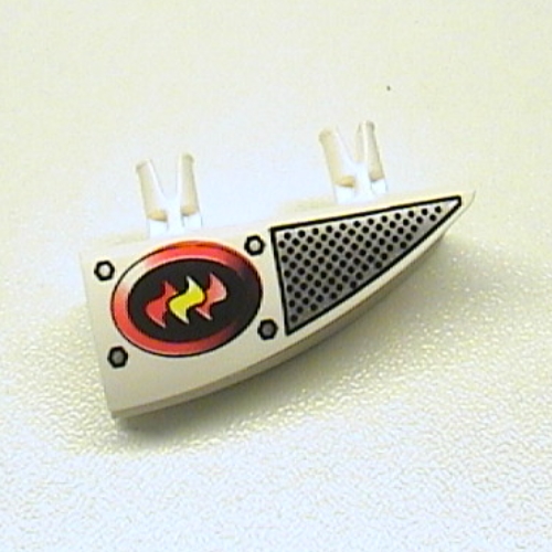 Lego Fairing 1 x 4 Side Flaring Intake with Two Pins and Firefighter Print Right / White