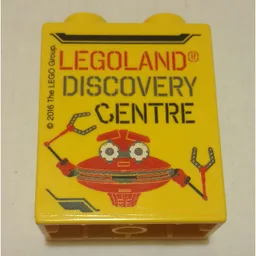 Duplo Brick 1 x 2 x 2 with 'LEGOLAND DISCOVERY CENTRE', '2016', and Robot Print / Yellow