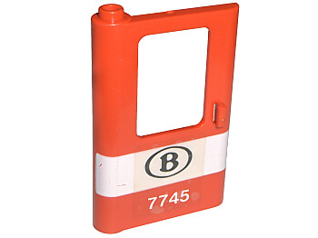 Lego Door 1 x 4 x 5 Train Left, Thin Support at Bottom with White Stripe and 'B 7745' Pattern (Sticker) - Set 7745