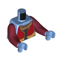 Torso with Long Arms, Na'vi, with Red/Nougat/Yellow Robe Print, Dark Red Arms, Medium Blue Hands / Medium Blue