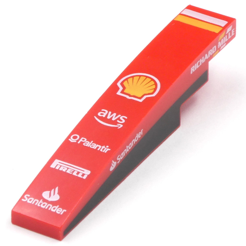 Lego Brick Curved 1 x 6 with Black Sides, White/Yellow Stripes, Yellow Shell, White Sponsors print