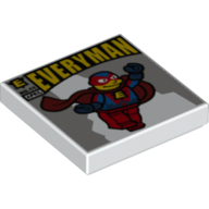 Lego Tile 2 x 2 with Everyman Comic print / White