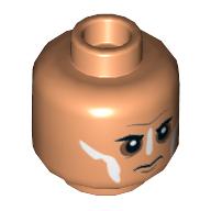 Lego Minifig Head Hovitos Warrior, White Face Paint, Stern / Angry Teeth print / Nougat