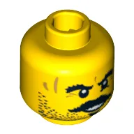 Minifig Head Bandit, Beard Stubble, Mustache, Goatee, Bushy Eyebrows, Scars and Open Mouth Smile Print [Blocked Open Stud] / Yellow