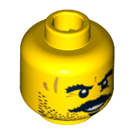 Lego Minifig Head Bandit, Beard Stubble, Mustache, Goatee, Bushy Eyebrows, Scars and Open Mouth Smile Print [Blocked Open Stud] / Yellow