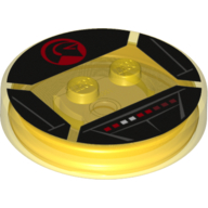 Lego Function Brick Round 4 x 4 x 2/3 with 2 Studs and Knight Rider Light Panel and Red Logo Print / Trans-Yellow