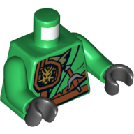 Lego Torso Robe with Belt, Knife, Scabbard and Gold Dragon Head Emblem Print, Green Arms, Black Hands / Green