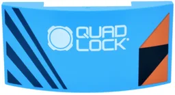 Slope, Curved 4 x 2 x 2/3 Double with Orange and Black Triangles, Dark Blue Diagonal Stripes and White 'QUAD LOCK' and Logo Pattern