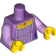 Lego Torso Dress with Lavender Embroidery, White Trim and Gold Necklace Print, Lavender Arms, Yellow Hands / Medium Lavender