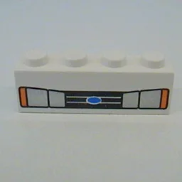 Brick 1 x 4 with Car Headlights and Blue Oval Print / White