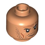 Lego Minifig Head Jango Fett, Nougat Lines, Black Stubbles, White Scar, Stern/Angry Scowl / Nougat