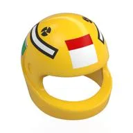 Helmet, Standard with Black Logos, White, Green, Dark Blue Stripes, White/Red Rectangles Print