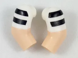 Arm, (Matching Left and Right) Pair with White Short Sleeves with 2 Black Stripes Pattern / Light Nougat