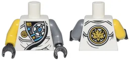 Torso Ninjago Robe with Exposed Mechanical Parts, Ninjago Logogram Letter Z, and Gold Lion on Back Pattern / Flat Silver Arm Left / Yellow Arm Right / Black Hands