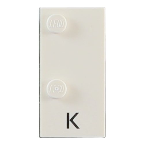 Lego Braille Brick 2 x 4 with 2 Studs ⠅ and 'K' Print / White