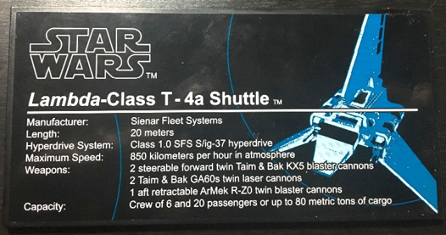 Lego Tile 8 x 16 with Bottom Tubes, Textured Surface with Star Wars Lambda-Class T-4a Shuttle Pattern (Sticker) - Set 10212