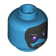 Lego Minifig Head Ronan The Accuser, Black Face, Dark Purple Eyes, Angry, Mouth Closed / Angry Teeth Print / Dark Azure