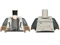 Torso SW Jacket with Zipper, Dirt Stains, Dark Bluish Gray Undershirt Pattern (Han Solo) / Dark Bluish Gray Arms / Dark Tan Hands