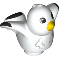 Lego Duplo Animal Bird with Black Wing Tips and Yellow Beak Print / White