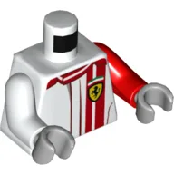 Torso, Odd Arms, Racing Jacket with Ferrari Logo, Red Stripes Print, Left Red Arm, Right White Arm, Light Bluish Gray Hands / White