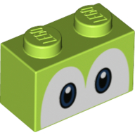 Lego Brick 1 x 2 with Blue Eyes (Yoshi) Print / Lime