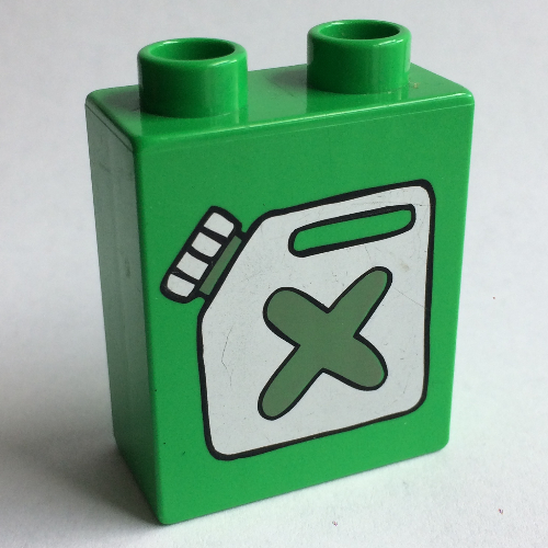 Lego Duplo Brick 1 x 2 x 2 with Fuel Container Print / Bright Green