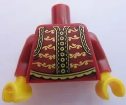 Torso Vest with Gold Trim, Buttons and Floral Motif Pattern / Dark Red Arms / Yellow Hands