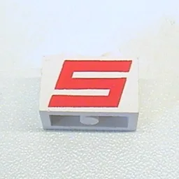 Brick 1 x 2 with Red Sterling 'S' Print / White