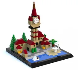 mini town with clocktower