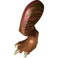 Animal Body Part, Dinosaur, Tyrannosaurus Rex Leg, Left, with Pin, Tan Nails and Dark Brown Stripes on Dark Red Print / Dark Orange