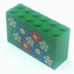 Brick 2 x 6 x 3 with Red, White, Blue Flowers Print / Green