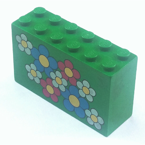 Lego Brick 2 x 6 x 3 with Red, White, Blue Flowers Print