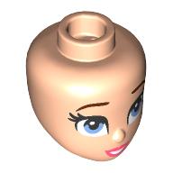 Lego Minidoll Head, Dark Brown Eyebrows, Medium Blue Eyes, Coral Lips, Open Mouth / Light Nougat