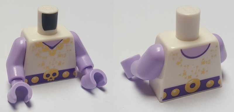 Lego Torso Trolls Tunic with Gold Stars, Necklace and Skull Belt Buckle Pattern / Lavender Arms / Lavender Hands