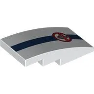 Brick Curved 4 x 2 No Studs with Dark Blue Stripe, Red Cobra Badge Print / White
