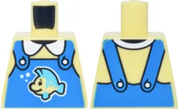Torso Blue Overalls with Little Mermaid Flounder and White Buttons and Collar Pattern / Bright Light Yellow