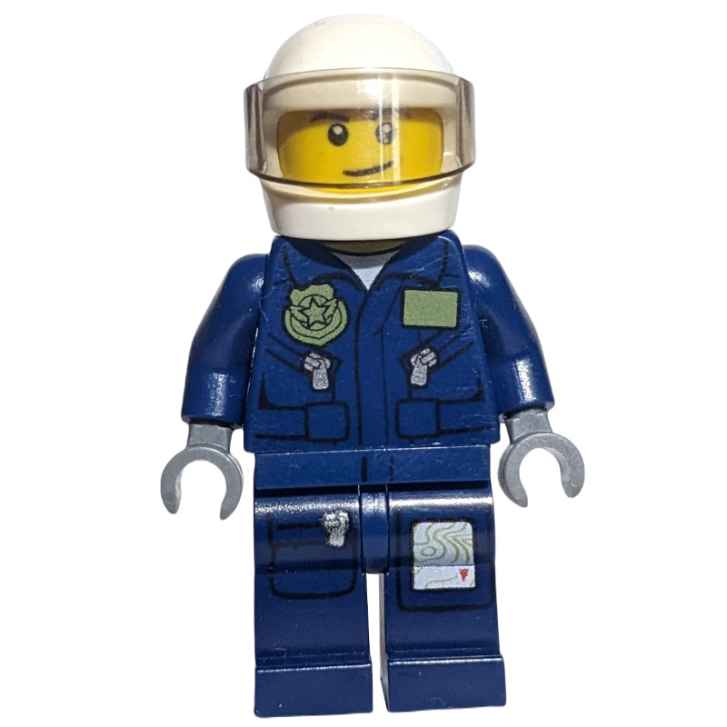 Lego Policeman, Dark Blue Jacket with Pockets and Badge, White Helmet with Visor