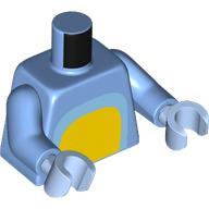 Lego Torso, Bright Liht Blue/Yellow Chest, Black with White Spots Tail/Spot on Back print, Medium Blue Arms, Bright Light Blue Hands / Medium Blue