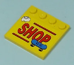 Tile, Modified 4 x 4 with Studs on Edge with Red 'SHOP' and Lines, Blue Skateboard, White Helmet Pattern (Sticker) - Set 7641