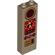 Lego Brick 1 x 2 x 5 with Hollow Studs with Speaker, Buttons, Control Panel print / Dark Tan