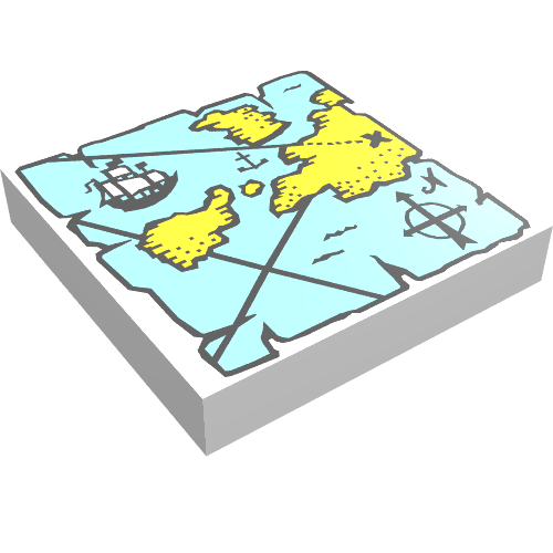 Lego Tile 2 x 2 with Blue and Yellow Map Print