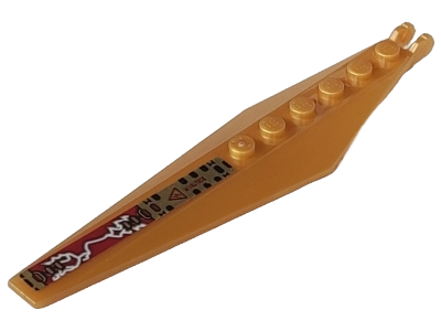 Lego Hinge Plate 3 x 12 with Angled Side Extensions and Tapered Ends with Dark Red Electricity Danger Sign and 'HI VOLTAGE' Pattern (Sticker) - Set 8107