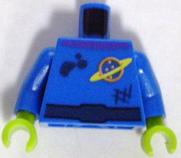 Lego Torso Space Ringed Planet and Black Belt, Dirt Stains Pattern / Blue Arms / Lime Hands