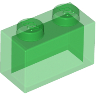 Lego Brick 1 x 2 without Bottom Tube / Trans-Green