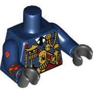 Lego Torso Military Uniform with Gold Chains and Medals, Dark Red Sash Print, Dark Blue Arms with Splotches on Right, Black Hands / Dark Blue