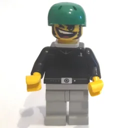 Skateboarder Bill, Black, Green Helmet, Neck Bracket