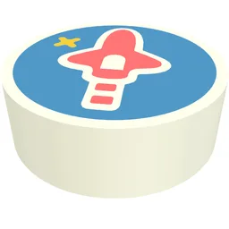 Tile Round 1 x 1 with Coral Rocket on Blue Background Print
