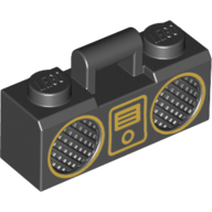 Lego Equipment Radio / Boom Box with Handle and Gold Trim and Digital Music Player Print / Black