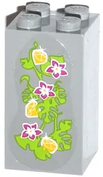Brick 2 x 2 x 3 with 3 Magenta Flowers, 3 Yellow Gems and Leaves on Transparent Background Pattern (Sticker) - Set 41033