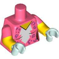 Lego Torso, Dual Molded Arms, White Blaze, Magenta Animal Print, Coral Sleeves Pattern, Yellow Arms, Light Aqua Hands / Coral
